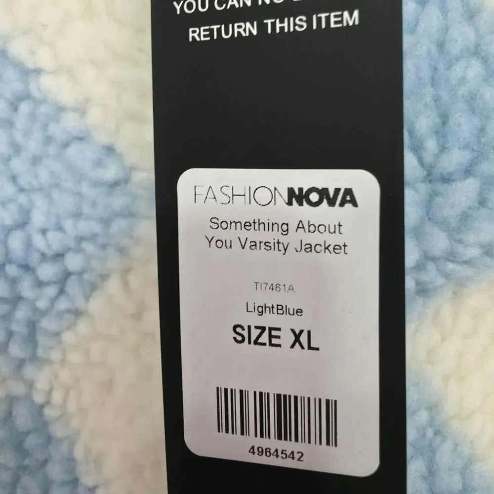 Fashion Nova Womens XL Something About You Varsity Jacket Sherpa Argyle